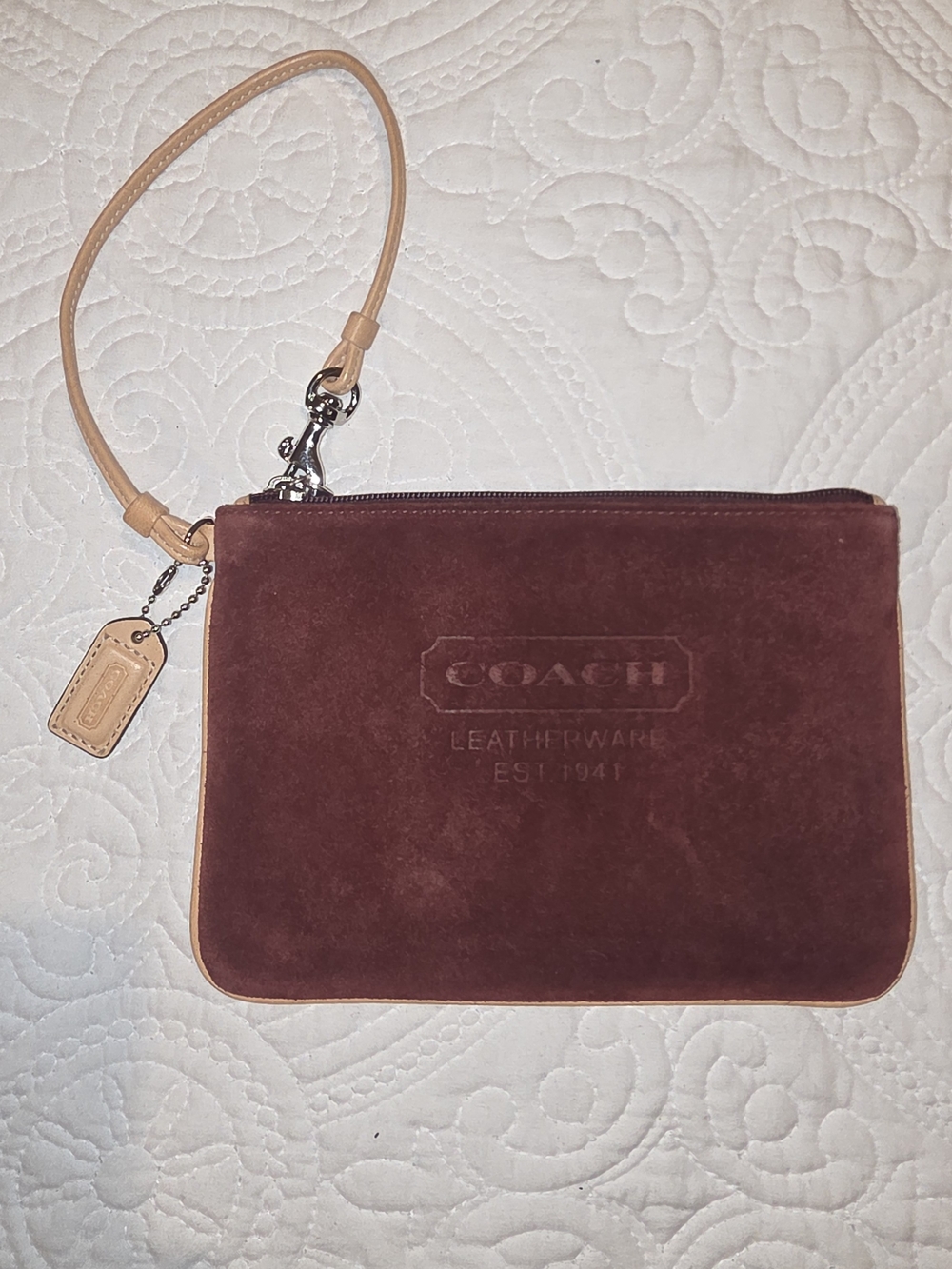 Burgundy Coach Suede Wristlet